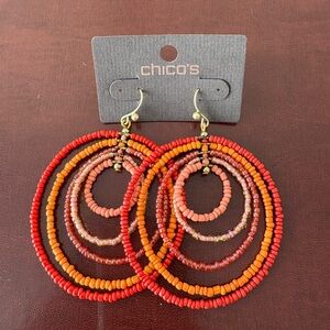 Chico's Vibrant Red and Orange Beaded Earrings